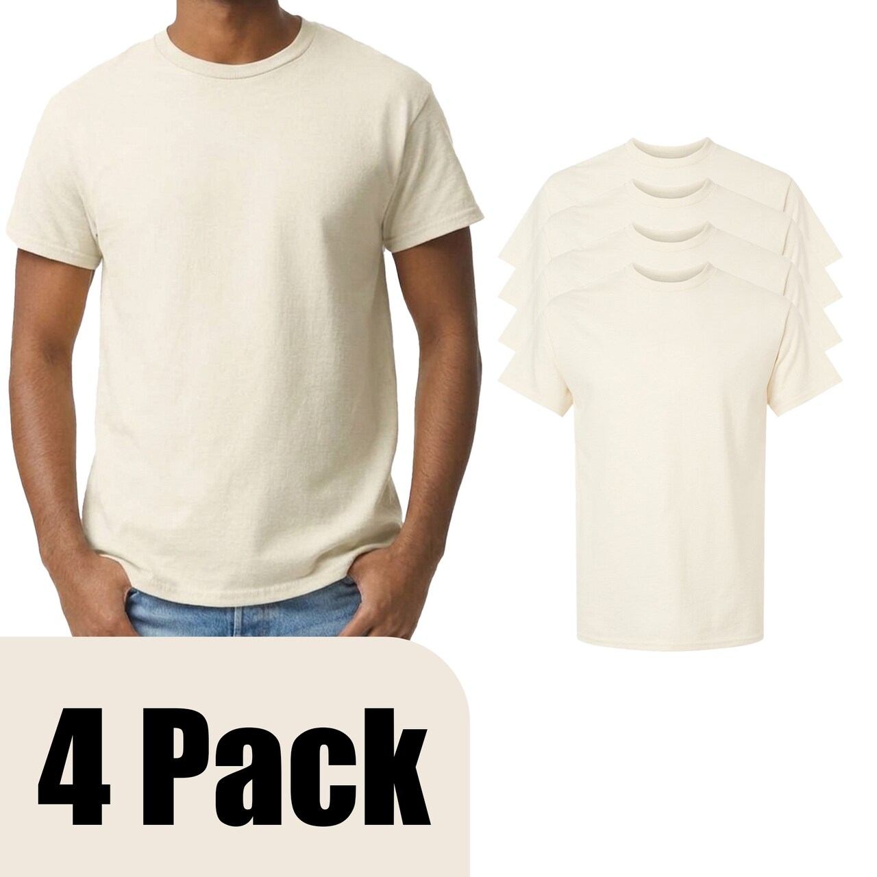 Gildan Men's Ultra Cotton Blank T-Shirt for Custom Design, Short Sleeve Crewneck Tee, Natural, S-5XL